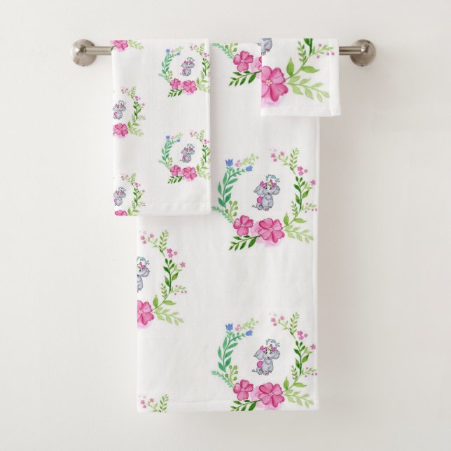 Serviettes de bain Set Eléphant Floral (En situation)
