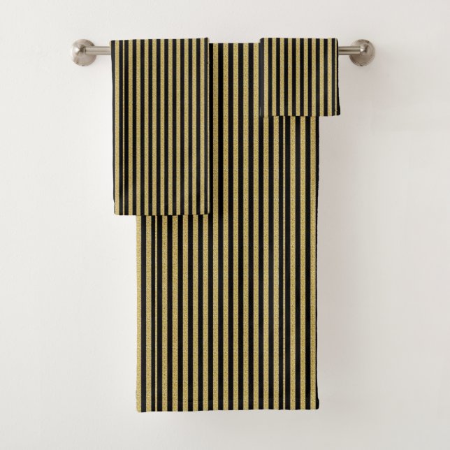 Serviettes de bain set Gold et Black Stripe (En situation)