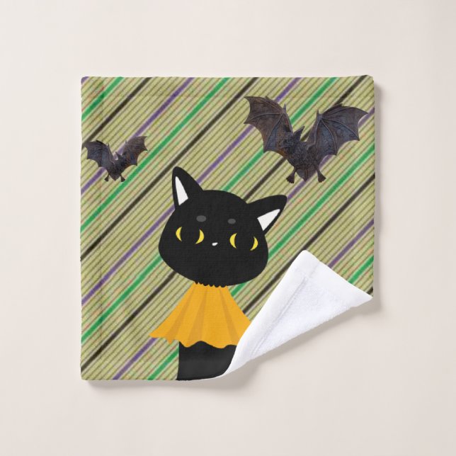 Serviettes de bain set Halloween, Chat noir (Gant de toilette)