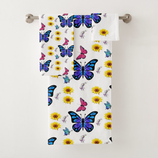 Serviettes de bain set papillons (En situation)