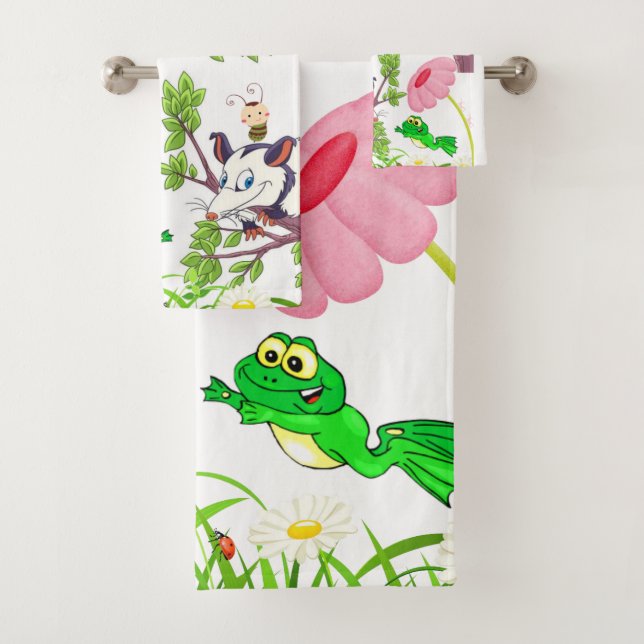 Serviettes de bain Set Possum Frog Chicks Floral (En situation)
