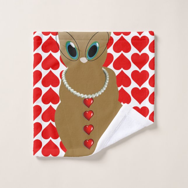 Serviettes de bain set Saint Valentin, Chat (Gant de toilette)