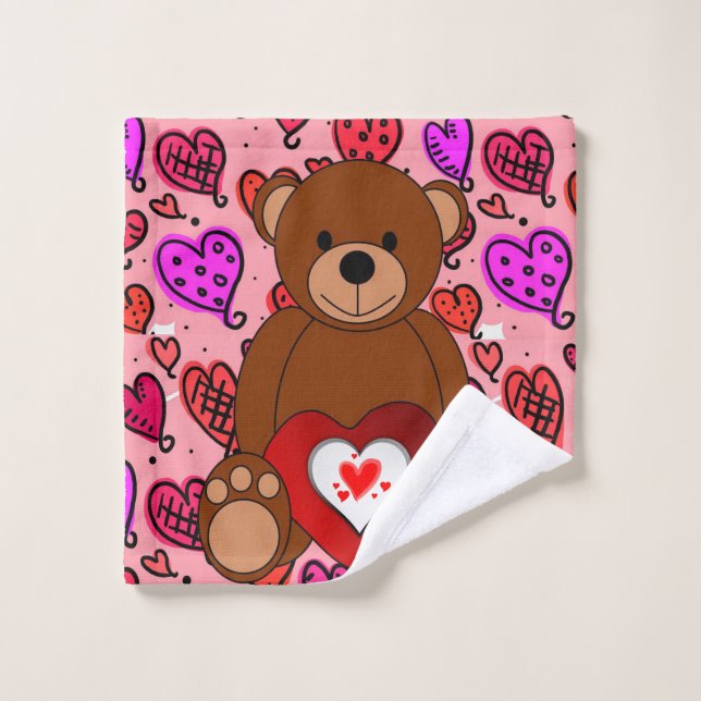 Serviettes de bain set Saint Valentin, Ours en pel (Gant de toilette)