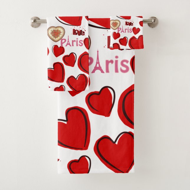 Serviettes de bain set Saint Valentin, Paris Franc (En situation)