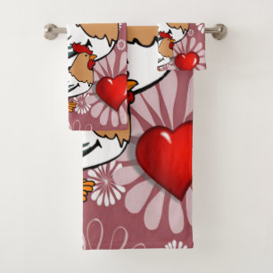 Serviettes de bain set Saint Valentin, poulet