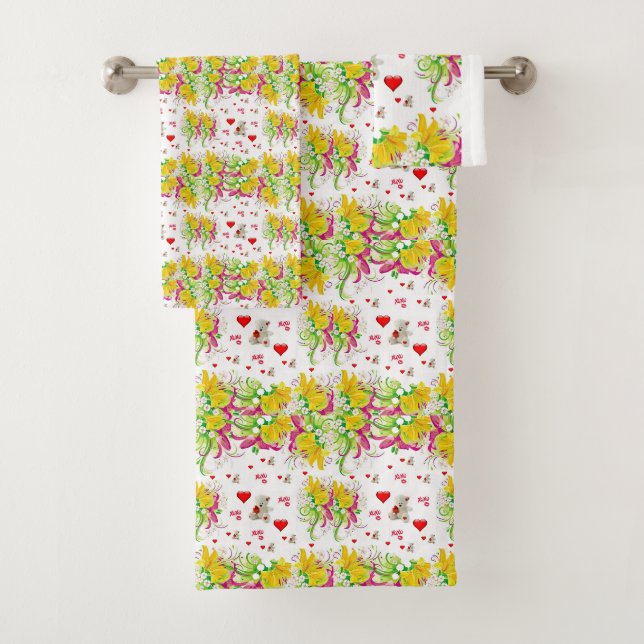 Serviettes de bain set Valentine's Day Teddy Bear (En situation)