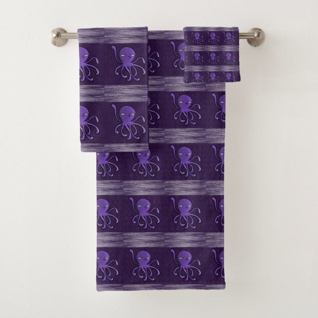 Serviettes de bain sets pieuvre (En situation)