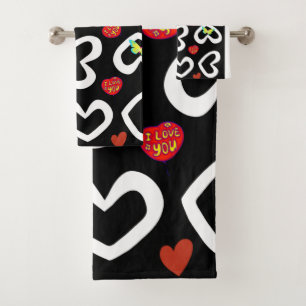 Serviettes de bain sets Saint Valentin Coeurs