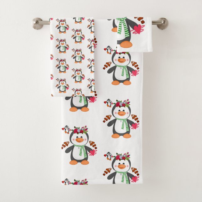 Serviettes de bain sets Saint Valentin Coeurs de p (En situation)