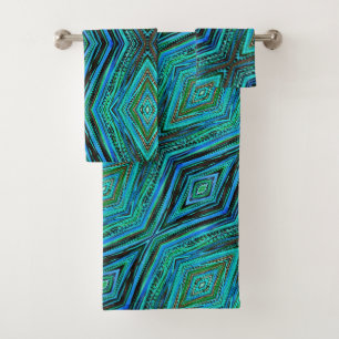 Serviettes de bains en plumes bleues et vertes