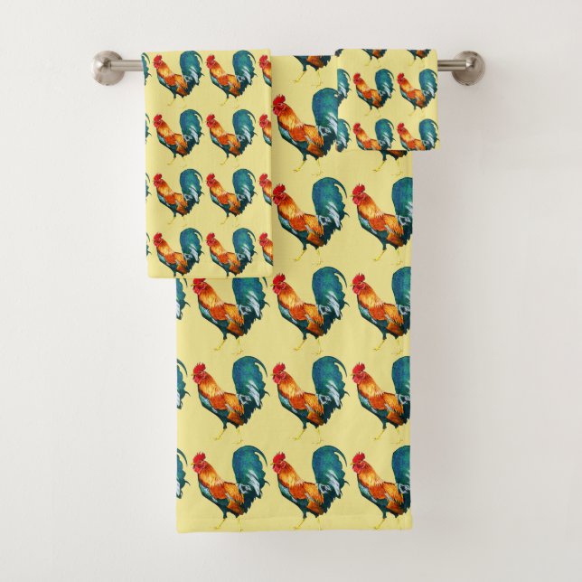 Serviettes de bains Red Green Rooster Bird (En situation)
