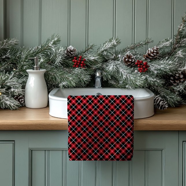 Serviettes de bienvenue tartan rouge noir Cadeau p (Tartan Welcome Towels Red Black Gift for Nesting)