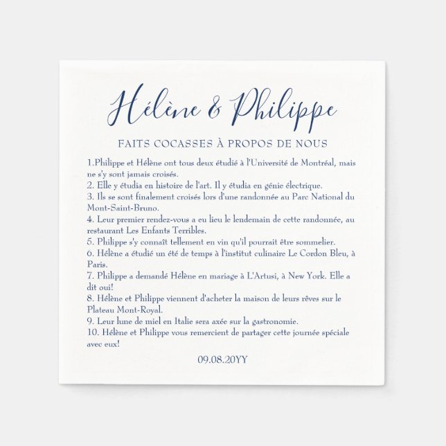 Serviettes De Cocktail De Mariage Bleu Marin Napkin (Front)