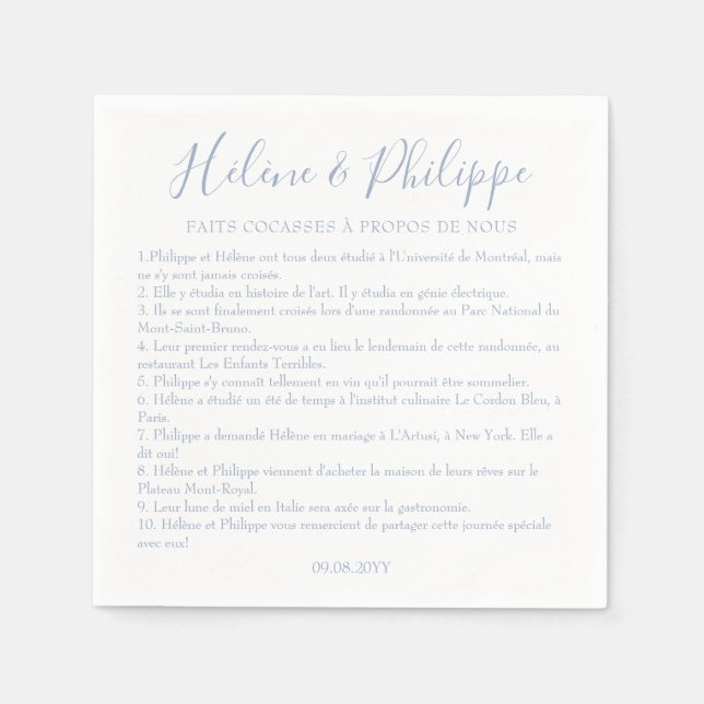 Serviettes De Cocktail De Mariage Bleu Poussiéreux Napkin (Front)
