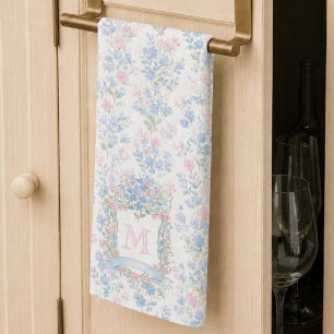 Serviettes de cuisine à monogramme floral élégant