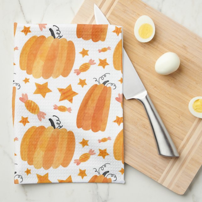 Serviettes de cuisine Citrouille Halloween (Quart Plié)