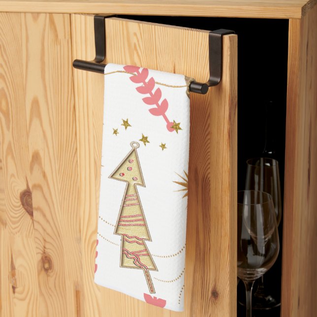 Serviettes de cuisine de Noël Arbres d'or (Pliage en tiers)