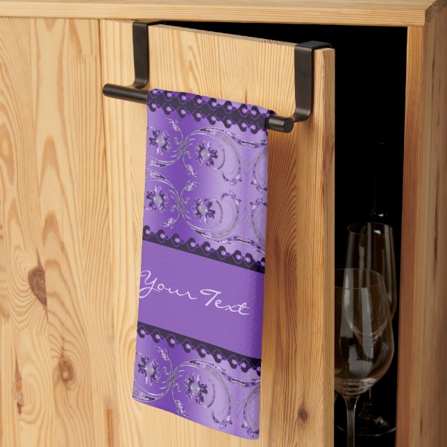 Serviettes de cuisine décoratives violettes (Pliage en tiers)
