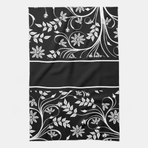 Serviettes de cuisine Floral Damas (2) Gris Noir B