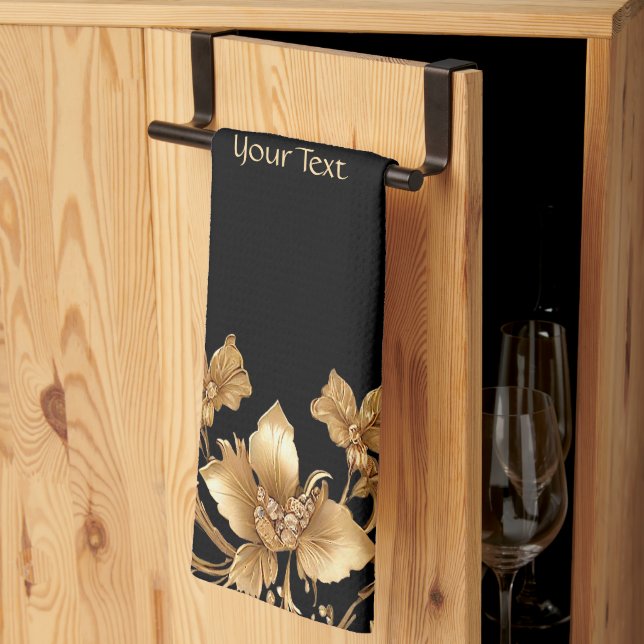 Serviettes de cuisine Floral Or (Pliage en tiers)