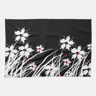 Serviettes de cuisine Floral Rouge Noir Blanc DÉCO