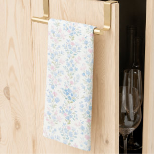 Serviettes de cuisine florales bleues élégantes