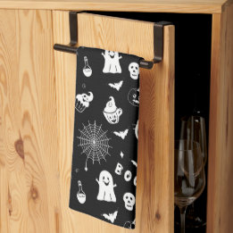 Serviettes de cuisine Halloween noir et blanc effr