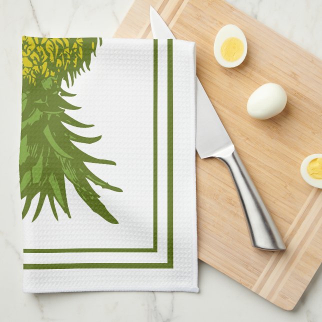 Serviettes de cuisine jaune et vert ananas (Quart Plié)