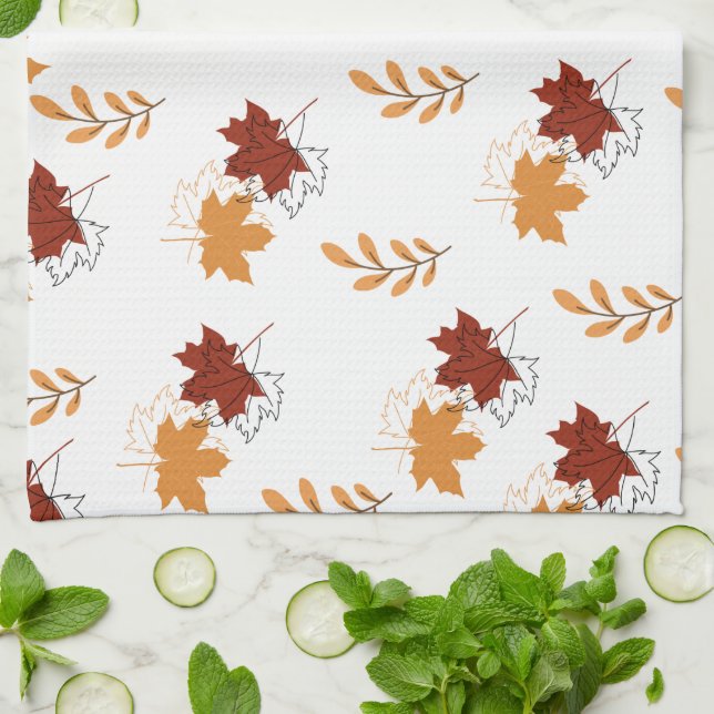 Serviettes de cuisine Motif Orange Falling Feuille (Plié)
