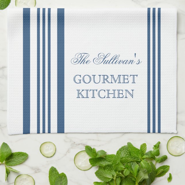 Serviettes de cuisine personnalisées à rayures de  (Plié)