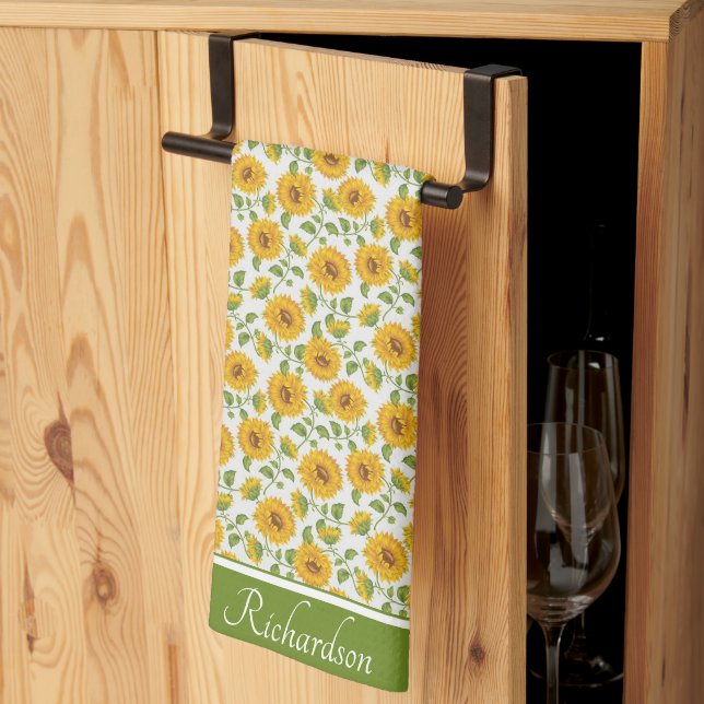 Serviettes de cuisine personnalisées Sunflowers (Pliage en tiers)