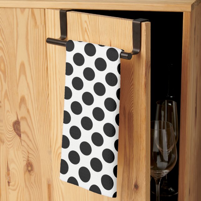 Serviettes de cuisine Pois noires et blanches (Pliage en tiers)