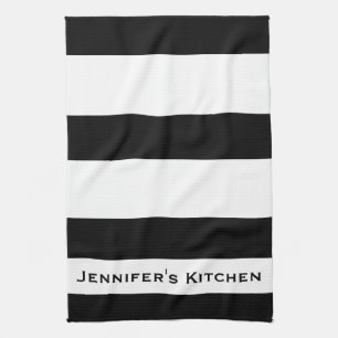 Serviettes de cuisine rayées noir et blanc