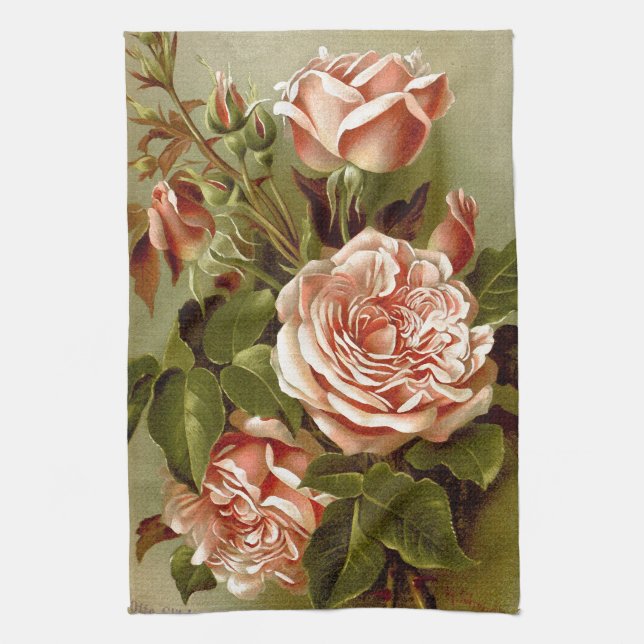 Serviettes de cuisine roses de fleurs (Vertical)