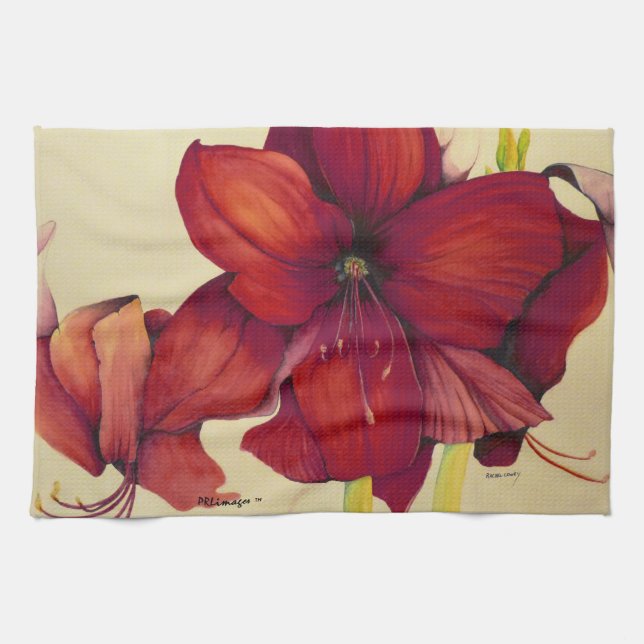 Serviettes de cuisine rouges d'amaryllis de Noël (Horizontal)