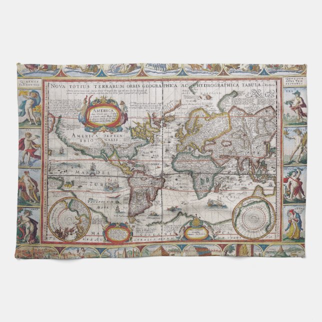 Serviettes de main antiques de carte du monde (Horizontal)