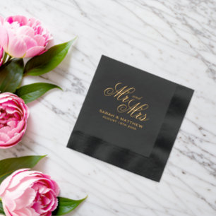 Serviettes de mariage super chic en noir et or