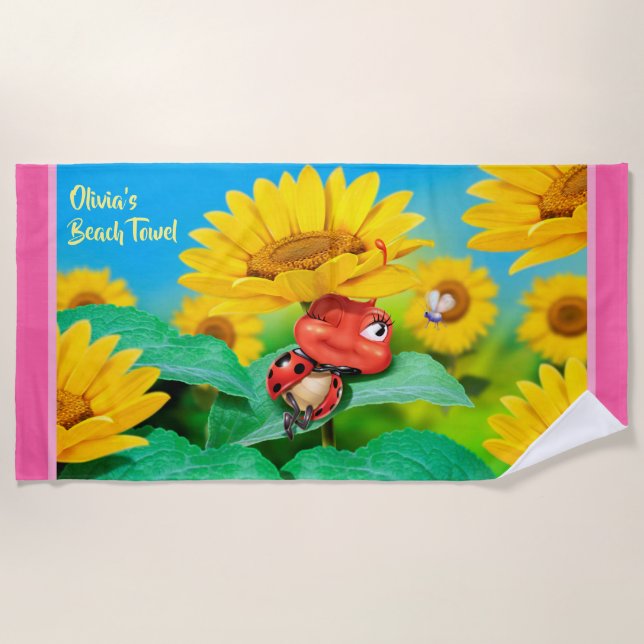 Serviettes de plage de fleurs de soleil de Ladybug (Devant)