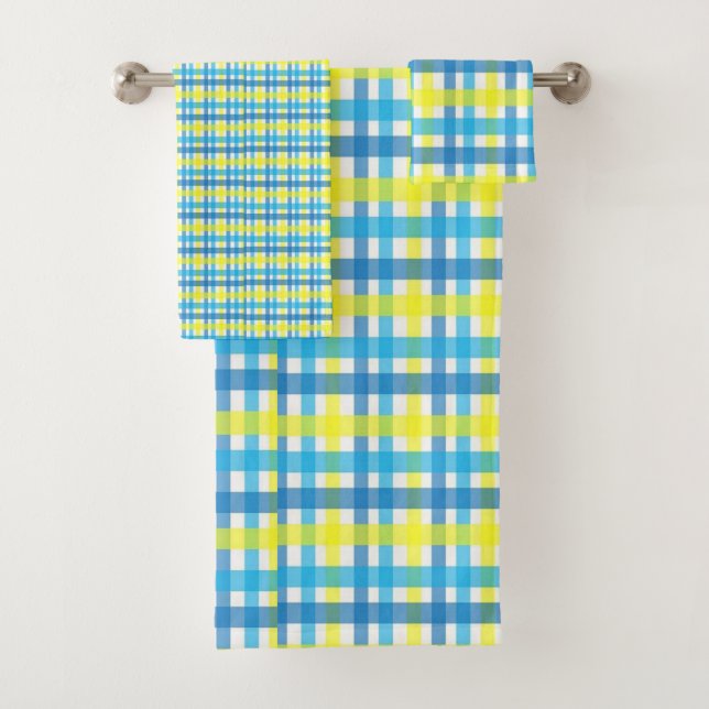 Serviettes De Salle De Bain Jeux Plaid Bleu Jaune (En situation)