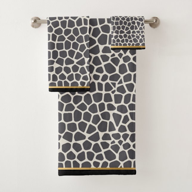 SERVIETTES DE SALLE DE BAINS EN LEOPARD NOIR GRIS (En situation)