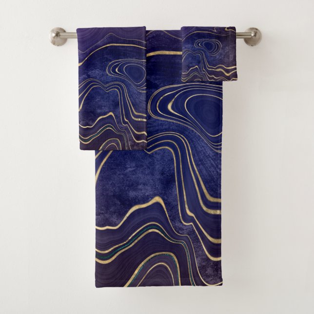 SERVIETTES DE SALLE DE BAINS EN MARBRE BLEU PURPLE (En situation)