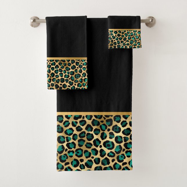 SERVIETTES DE SALLE DE BAINS EN VERT NOIR LUXE POS (En situation)