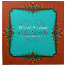 Aqua Earth Lace Monogram Mariage Napkin