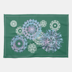 Serviettes de thé vert brillant avec des flocons d