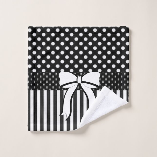 Serviettes de toilette en coton Polkdaot blanc noi (Gant de toilette)