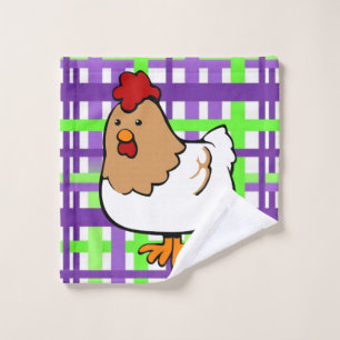 Serviettes de toilette Plaid Poulet vert pourpre