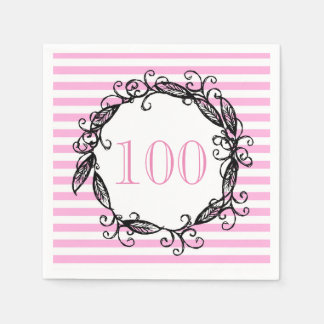 Serviettes En Papier 100e anniversaire femme rose blanc noir Tourbillon