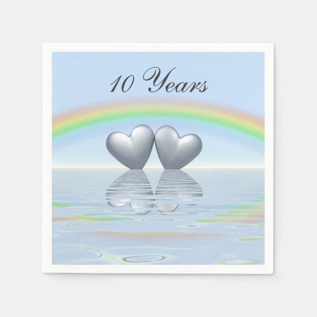 Serviettes En Papier 10e anniversaire Tin Hearts (Devant)