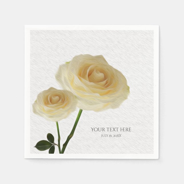 Serviettes En Papier 2 Roses peints en blanc élégantes serviettes (Devant)