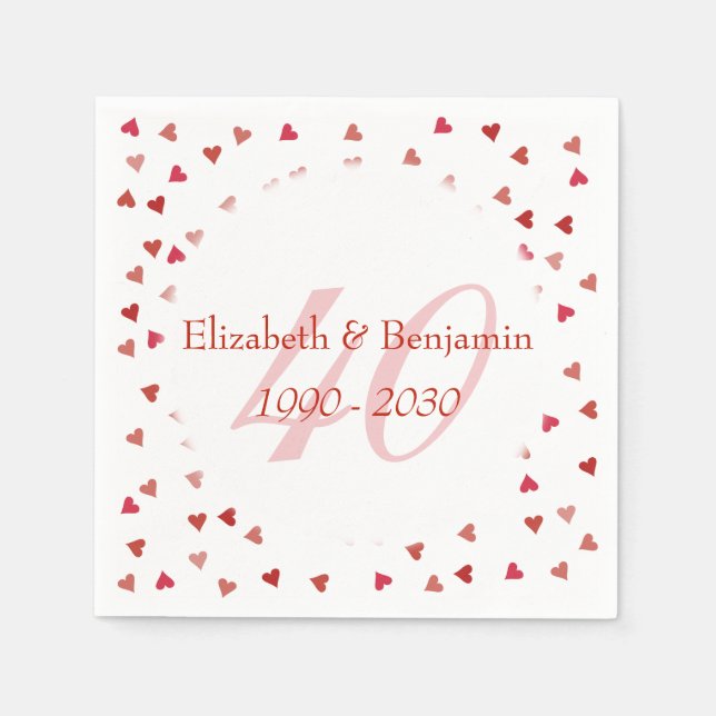Serviettes En Papier 40e anniversaire du Mariage Ruby Hearts Confetti (Devant)